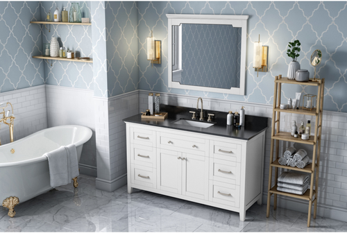 Chatham 60'' White Vanity, Black Granite Vanity Top, undermount rectangle bowl VKITCHA60SWHBGR