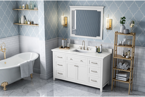 Chatham 60'' White Vanity, Calacatta Vienna Quartz Vanity Top, undermount rectangle bowl VKITCHA60SWHCQR