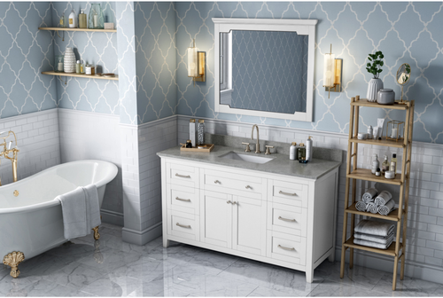 Chatham 60'' White Vanity, Steel Grey Cultured Marble Vanity Top, undermount rectangle bowl VKITCHA60SWHSGR