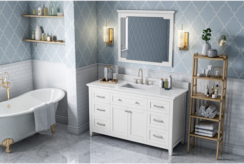 Chatham 60'' White Vanity, White Carrara Marble Vanity Top, undermount rectangle bowl VKITCHA60SWHWCR