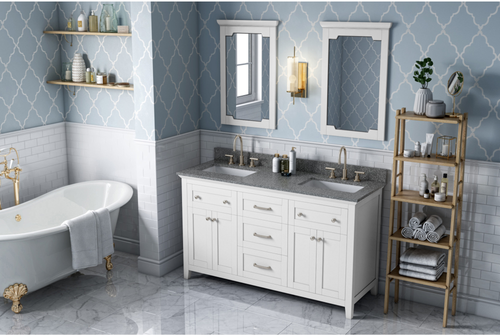 Chatham 60'' White Vanity, double bowl, Boulder Cultured Marble Vanity Top, two undermount rectangle bowls VKITCHA60WHBOR
