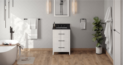 Katara 24'' White Vanity, Black Granite Vanity Top, undermount rectangle bowl VKITKAT24WHBGR