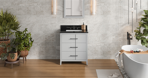 Katara 30'' Grey Vanity, Black Granite Vanity Top, undermount rectangle bowl VKITKAT30GRBGR