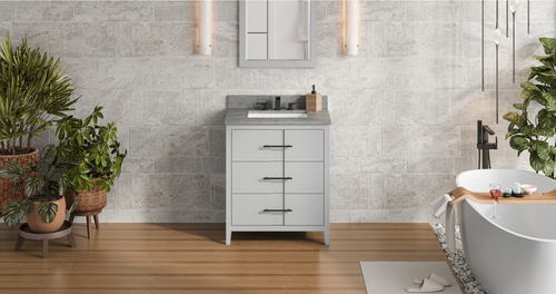 Katara 30'' Grey Vanity, Steel Grey Cultured Marble Vanity Top, undermount rectangle bowl VKITKAT30GRSGR