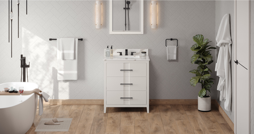 Katara 30'' White Vanity, Calacatta Vienna Quartz Vanity Top, undermount rectangle bowl VKITKAT30WHCQR