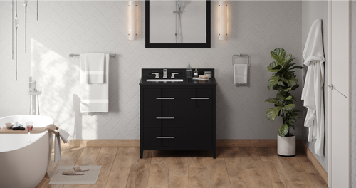 Katara 36'' Black Vanity, left offset, Black Granite Vanity Top, undermount rectangle bowl VKITKAT36BKBGR