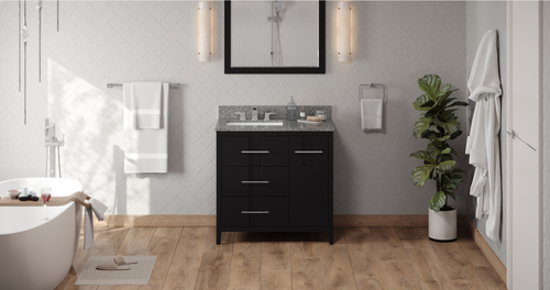 Katara 36'' Black Vanity, left offset, Boulder Vanity Cultured Marble Vanity Top, undermount rectangle bowl VKITKAT36BKBOR