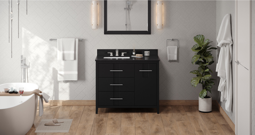 Katara 42'' Black Vanity, left offset, Black Granite Vanity Top, undermount rectangle bowl VKITKAT42BKBGR