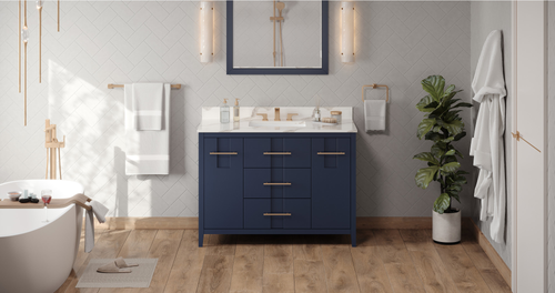 Katara 48'' Hale Blue Vanity, Calacatta Vienna Quartz Vanity Top, undermount rectangle bowl VKITKAT48BLCQR