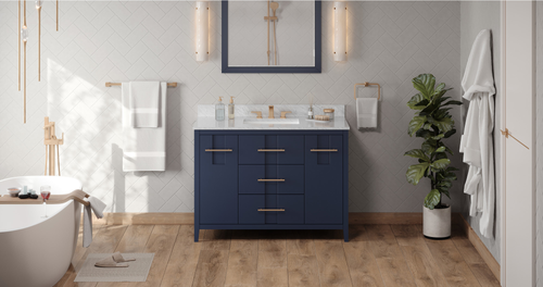 Katara 48'' Hale Blue Vanity, White Carrara Marble Vanity Top, undermount rectangle bowl VKITKAT48BLWCR
