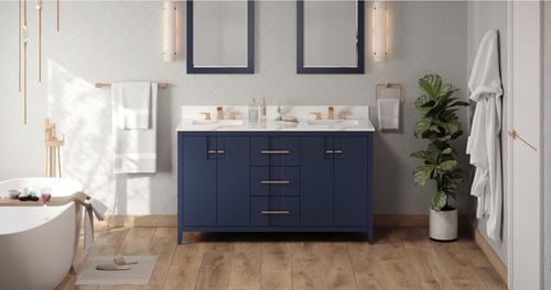 Katara 60'' Hale Blue Vanity, double bowl, Calacatta Vienna Quartz Vanity Top, two undermount rectangle bowls VKITKAT60BLCQR
