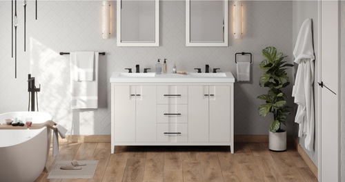 Katara 60'' White Vanity, double bowl, Lavante Cultured Marble Vessel Vanity Top, double integrated rectangle bowls VKITKAT60WHLAR