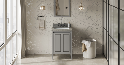 Percival 24'' Grey Vanity, Steel Grey Cultured Marble Vanity Top, undermount rectangle bowl VKITPER24GRSGR