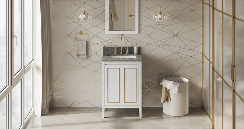 Percival 24'' White Vanity, Boulder Cultured Marble Vanity Top, undermount rectangle bowl VKITPER24WHBOR