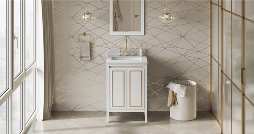 Percival 24'' White Vanity, White Carrara Marble Vanity Top, undermount rectangle bowl VKITPER24WHWCR
