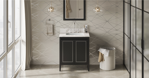 Percival 30'' Black Vanity, Calacatta Vienna Quartz Vanity Top, undermount rectangle bowl VKITPER30BKCQR