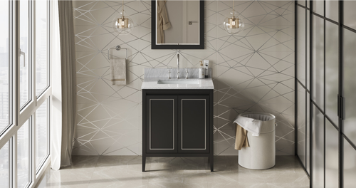 Percival 30'' Black Vanity, White Carrara Marble Vanity Top, undermount rectangle bowl VKITPER30BKWCR