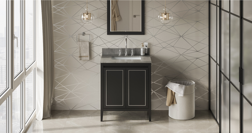 Percival 30'' Black Vanity, Steel Grey Cultured Marble Vanity Top, undermount rectangle bowl VKITPER30BKSGR