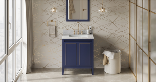 Percival 30'' Hale Blue Vanity, White Carrara Marble Vanity Top, undermount rectangle bowl VKITPER30BLWCR