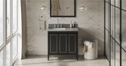 Percival 36'' Black Vanity, left offset, Steel Grey Cultured Marble Vanity Top, undermount rectangle bowl VKITPER36BKSGR