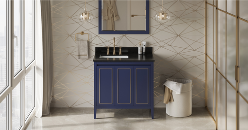 Percival 36'' Hale Blue Vanity, left offset, Black Granite Vanity Top, undermount rectangle bowl VKITPER36BLBGR
