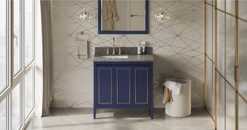 Percival 36'' Hale Blue Vanity, left offset, Boulder Vanity Cultured Marble Vanity Top, undermount rectangle bowl VKITPER36BLBOR