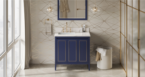Percival 36'' Hale Blue Vanity, left offset, Calacatta Vienna Quartz Vanity Top, undermount rectangle bowl VKITPER36BLCQR