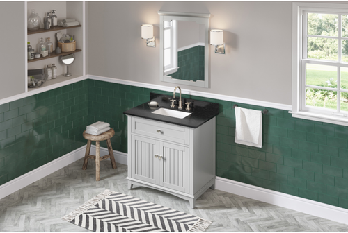 Savino 36'' Grey Vanity, Black Granite Vanity Top, undermount rectangle bowl VKITSAV36GRBGR