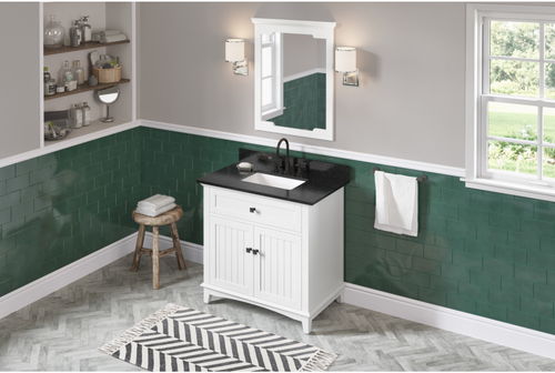 Savino 36'' White Vanity, Black Granite Vanity Top, undermount rectangle bowl VKITSAV36WHBGR