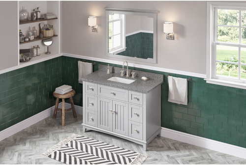 Savino 48'' Grey Vanity, Boulder Cultured Marble Vanity Top, undermount rectangle bowl VKITSAV48GRBOR