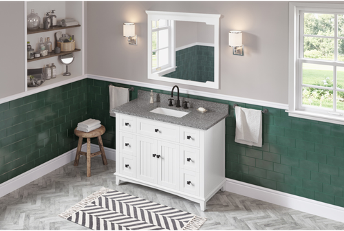 Savino 48'' White Vanity, Boulder Cultured Marble Vanity Top, undermount rectangle bowl VKITSAV48WHBOR