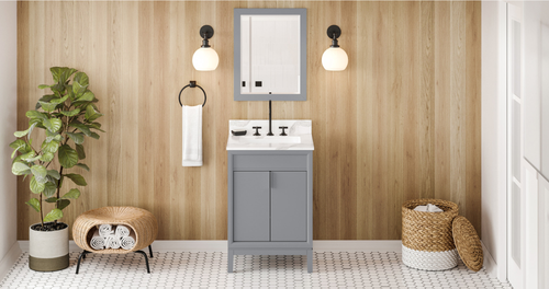Theodora 24'' Grey Vanity, Calacatta Vienna Quartz Vanity Top, undermount rectangle bowl VKITTHE24GRCQR