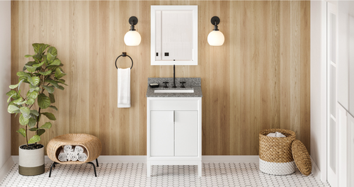 Theodora 24'' White Vanity, Boulder Cultured Marble Vanity Top, undermount rectangle bowl VKITTHE24WHBOR