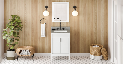 Theodora 24'' White Vanity, Steel Grey Cultured Marble Vanity Top, undermount rectangle bowl VKITTHE24WHSGR