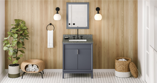 Theodora 30'' Blue Steel Vanity, Boulder Cultured Marble Vanity Top, undermount rectangle bowl VKITTHE30BSBOR