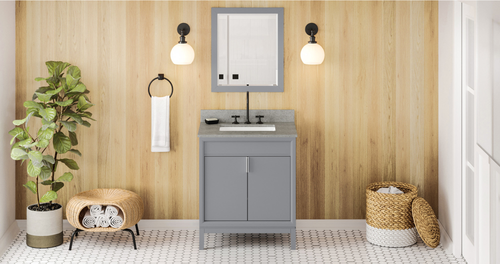 Theodora 30'' Grey Vanity, Steel Grey Cultured Marble Vanity Top, undermount rectangle bowl VKITTHE30GRSGR