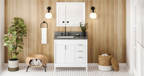 Theodora 36'' White Vanity, left offset, Boulder Vanity Cultured Marble Vanity Top, undermount rectangle bowl VKITTHE36WHBOR