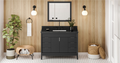 Theodora 48'' Black Vanity, Black Granite Vanity Top, undermount rectangle bowl VKITTHE48BKBGR