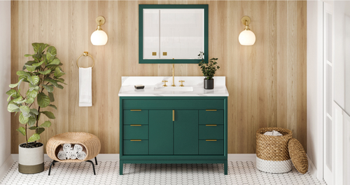 Theodora 48'' Forest Green Vanity, Calacatta Vienna Quartz Vanity Top, undermount rectangle bowl VKITTHE48GNCQR