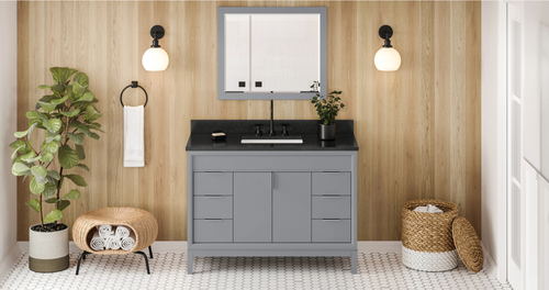 Theodora 48'' Grey Vanity, Black Granite Vanity Top, undermount rectangle bowl VKITTHE48GRBGR