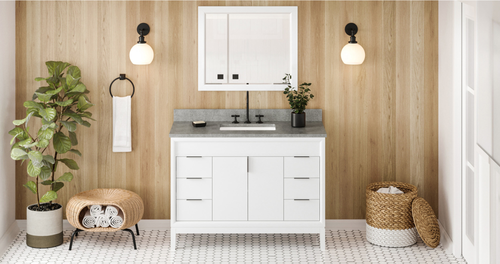 Theodora 48'' White Vanity, Steel Grey Cultured Marble Vanity Top, undermount rectangle bowl VKITTHE48WHSGR