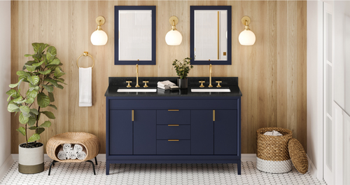 Theodora 60'' Hale Blue Vanity, double bowl, Black Granite Vanity Top, two undermount rectangle bowls VKITTHE60BLBGR