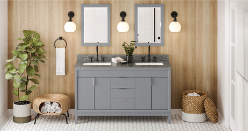 Theodora 60'' Grey Vanity, double bowl, Boulder Cultured Marble Vanity Top, two undermount rectangle bowls VKITTHE60GRBOR