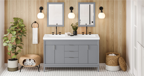 Theodora 60'' Grey Vanity, double bowl, Lavante Cultured Marble Vessel Vanity Top, double integrated rectangle bowls VKITTHE60GRLAR