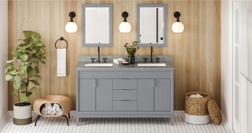 Theodora 60'' Grey Vanity, double bowl, Steel Grey Cultured Marble Vanity Top, two undermount rectangle bowls VKITTHE60GRSGR