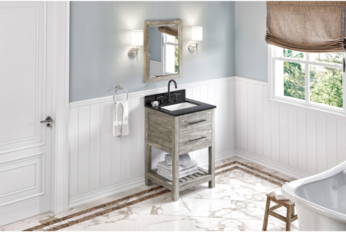 Wavecrest 24'' Weathered Grey Vanity, Black Granite Vanity Top, undermount rectangle bowl VKITWAV24WGBGR