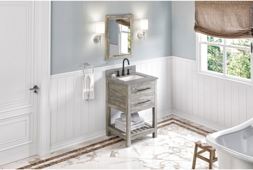 Wavecrest 24'' Weathered Grey Vanity, Steel Grey Cultured Marble Vanity Top, undermount rectangle bowl VKITWAV24WGSGR