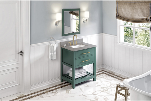 Wavecrest 30'' Forest Green Vanity, Steel Grey Cultured Marble Vanity Top, undermount rectangle bowl VKITWAV30GNSGR