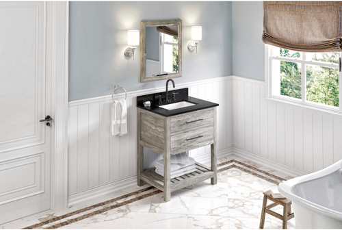 Wavecrest 30'' Weathered Grey Vanity, Black Granite Vanity Top, undermount rectangle bowl VKITWAV30WGBGR