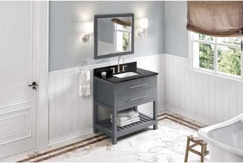 Wavecrest 36'' Grey Vanity, Black Granite Vanity Top, undermount rectangle bowl VKITWAV36GRBGR